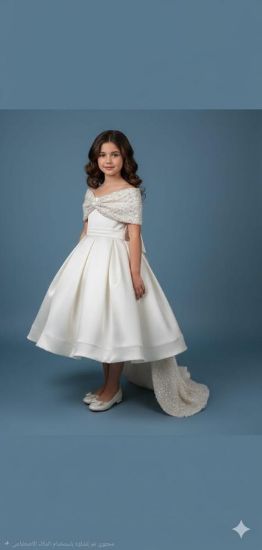 صورة فستان سهرة الفخامة بيج ذيل وصدر مزين باللول